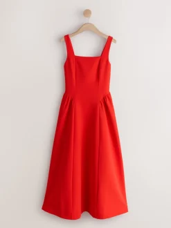 Bright Red Occasion Cinched Waist Maxi Dress