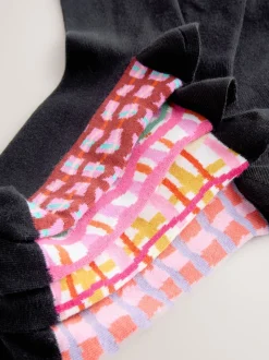 Bright Wobbly Check Footbed Ankle Socks 4 Pack