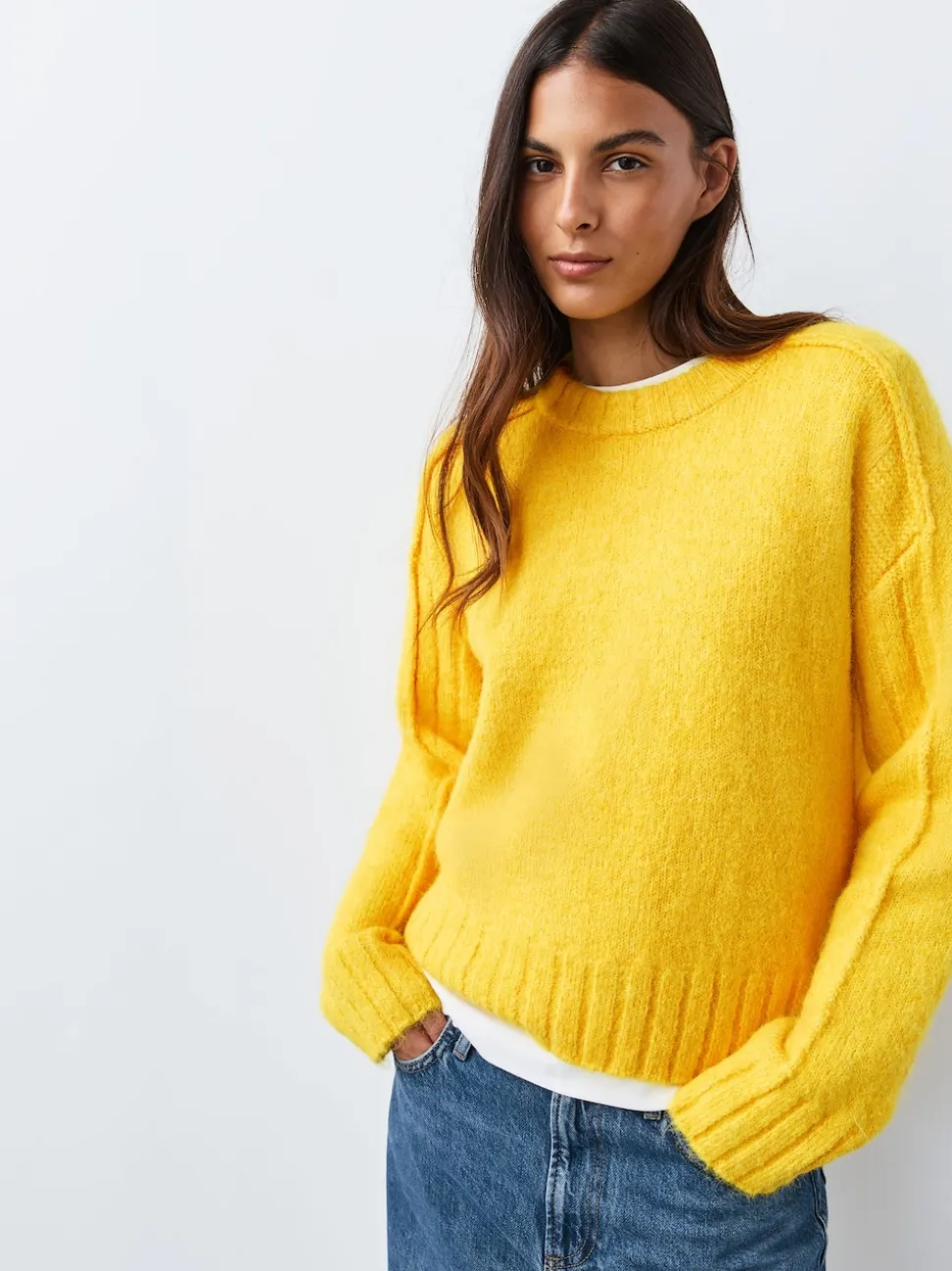 Bright Yellow Crew Neck Jumper With Wool