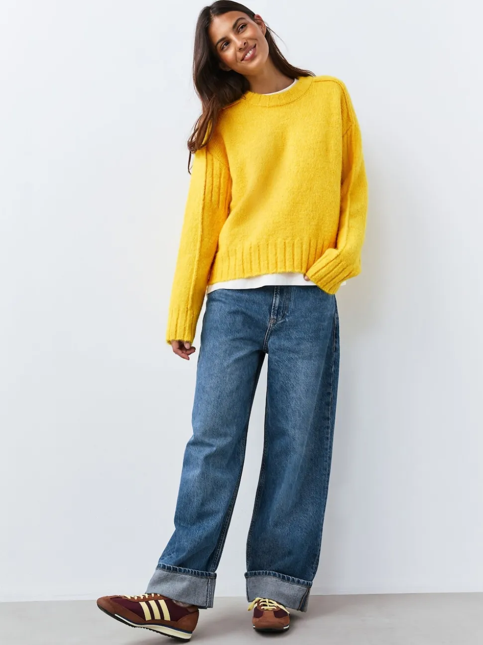 Bright Yellow Crew Neck Jumper With Wool