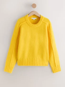 Bright Yellow Crew Neck Jumper With Wool