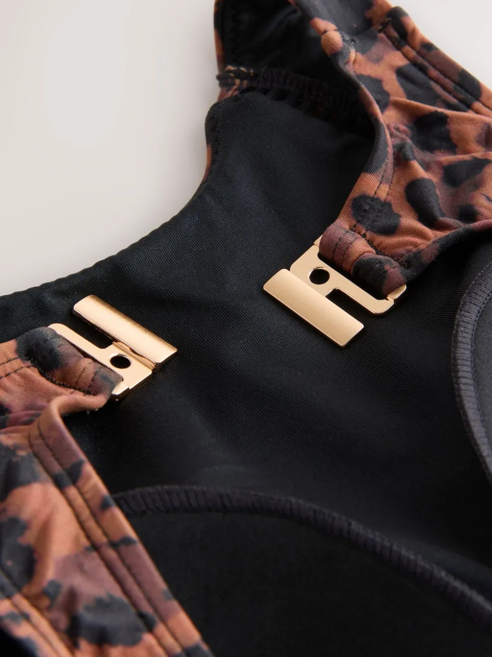 Brown Animal High Neck Tummy Control Shaping Swimsuit