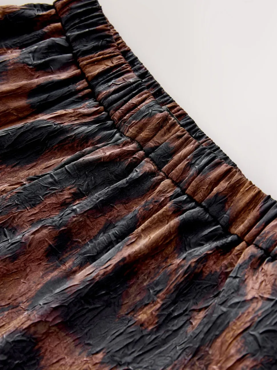 Brown Animal Print Satin Crinkle Wide Leg Trousers