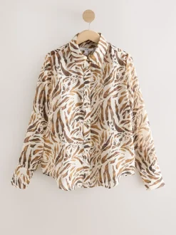 Brown Animal Print Sheer Long Sleeve Shirt