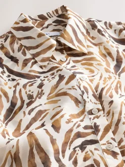 Brown Animal Print Sheer Long Sleeve Shirt