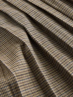 Brown Check Pleated Pull On Mini Skirt
