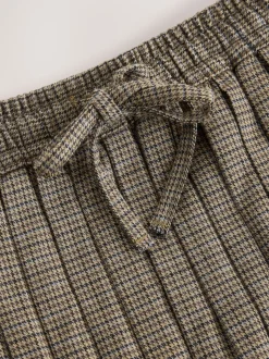 Brown Check Pleated Pull On Mini Skirt