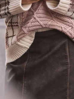 Brown Distressed Faux Leather Mini Skirt