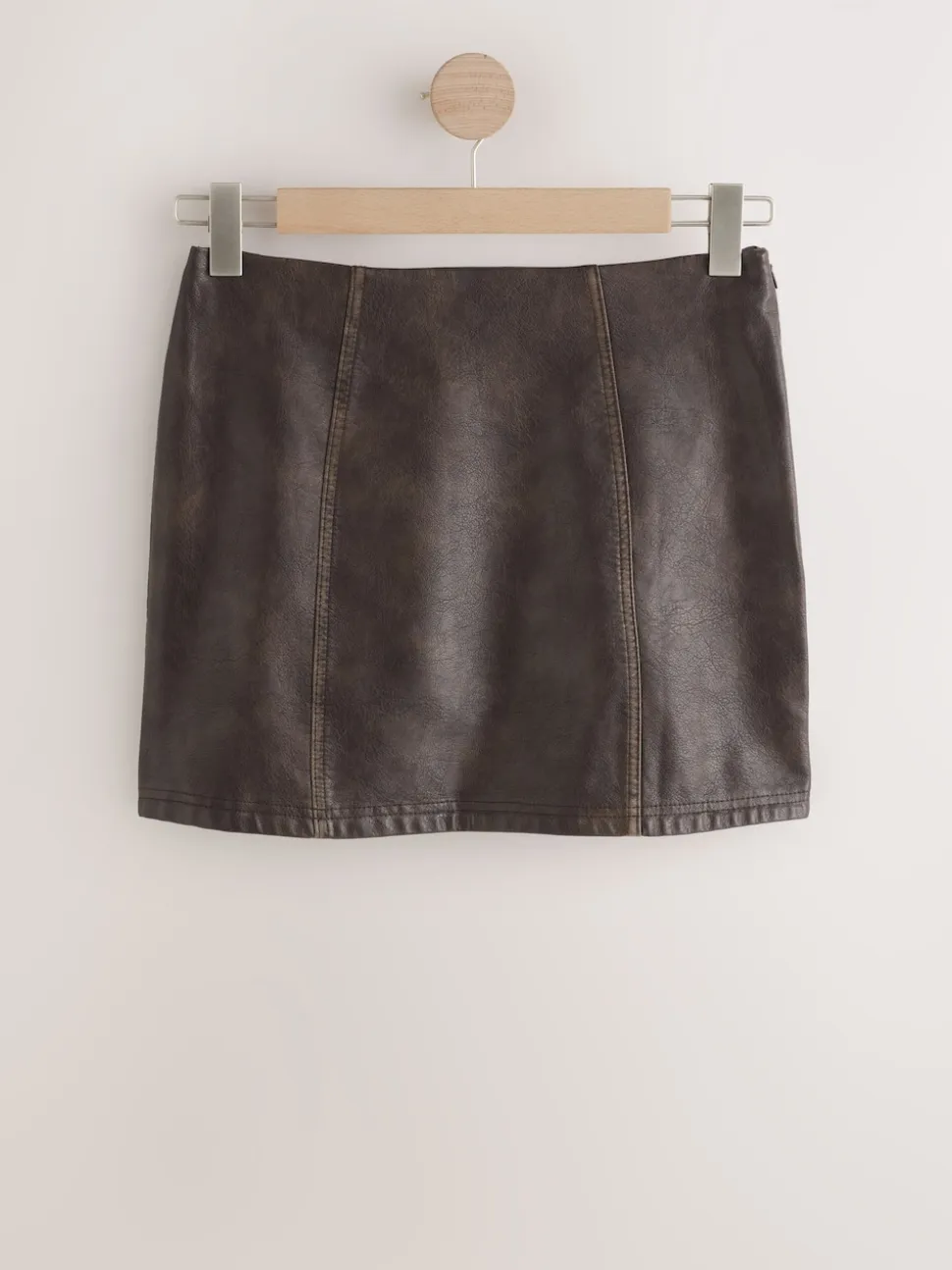 Brown Distressed Faux Leather Mini Skirt