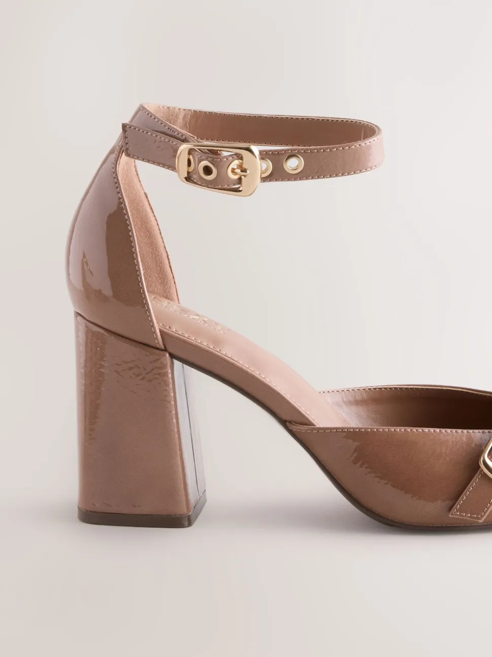 Brown Forever Comfort® Buckle Closed Toe Block Heels