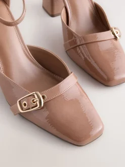 Brown Forever Comfort® Buckle Closed Toe Block Heels