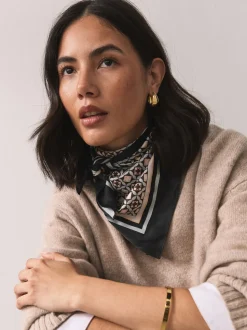 Brown Geometric Print Satin Square Scarf