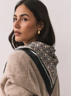 Brown Geometric Print Satin Square Scarf