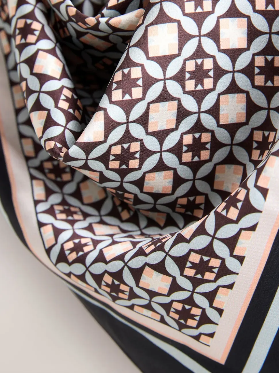 Brown Geometric Print Satin Square Scarf