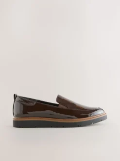 Brown Patent Standard/Wide Fit Forever Comfort® Slip On Clean Chunky Sole Loafers