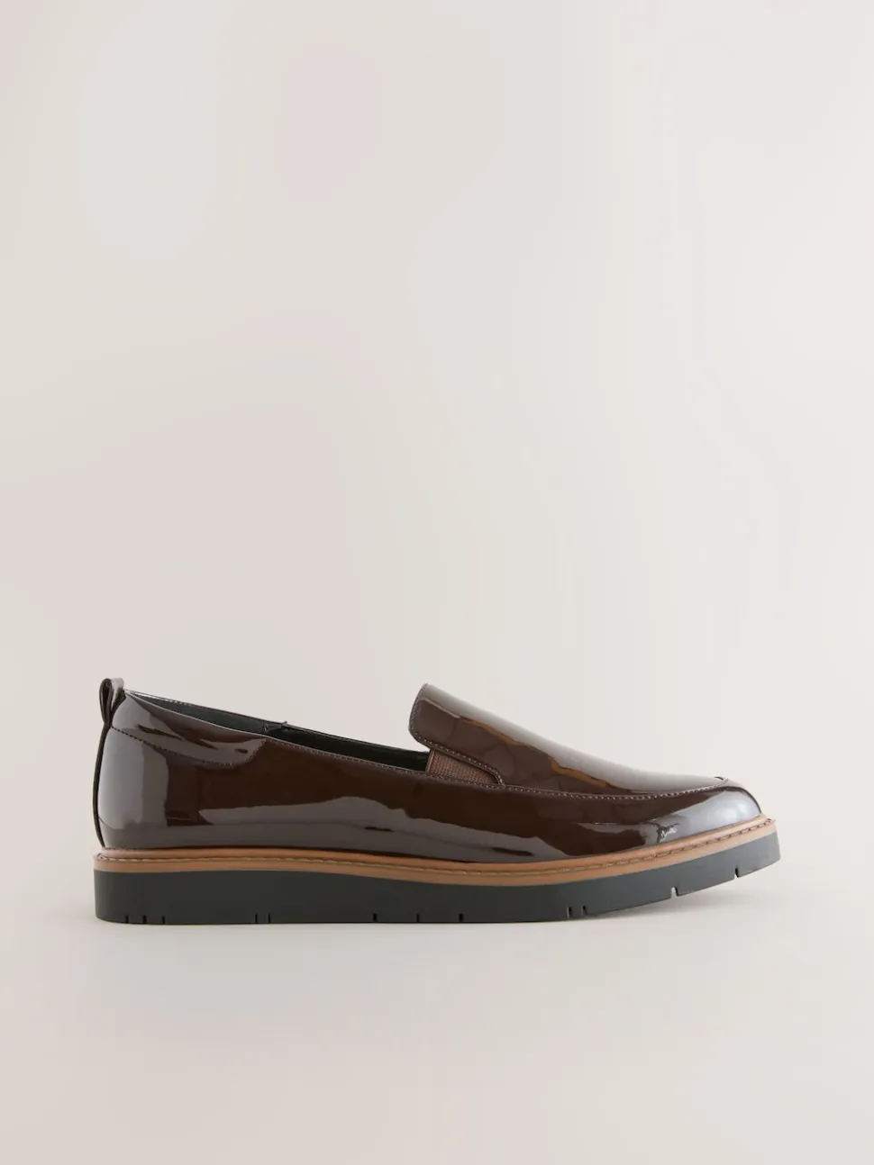 Brown Patent Standard/Wide Fit Forever Comfort® Slip On Clean Chunky Sole Loafers