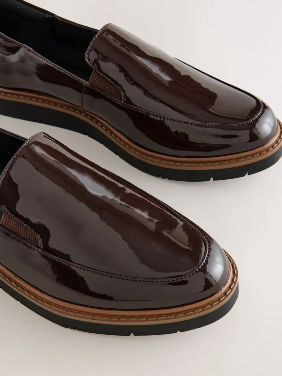 Brown Patent Standard/Wide Fit Forever Comfort® Slip On Clean Chunky Sole Loafers
