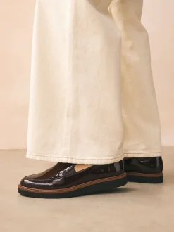 Brown Patent Standard/Wide Fit Forever Comfort® Slip On Clean Chunky Sole Loafers