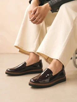 Brown Patent Standard/Wide Fit Forever Comfort® Slip On Clean Chunky Sole Loafers