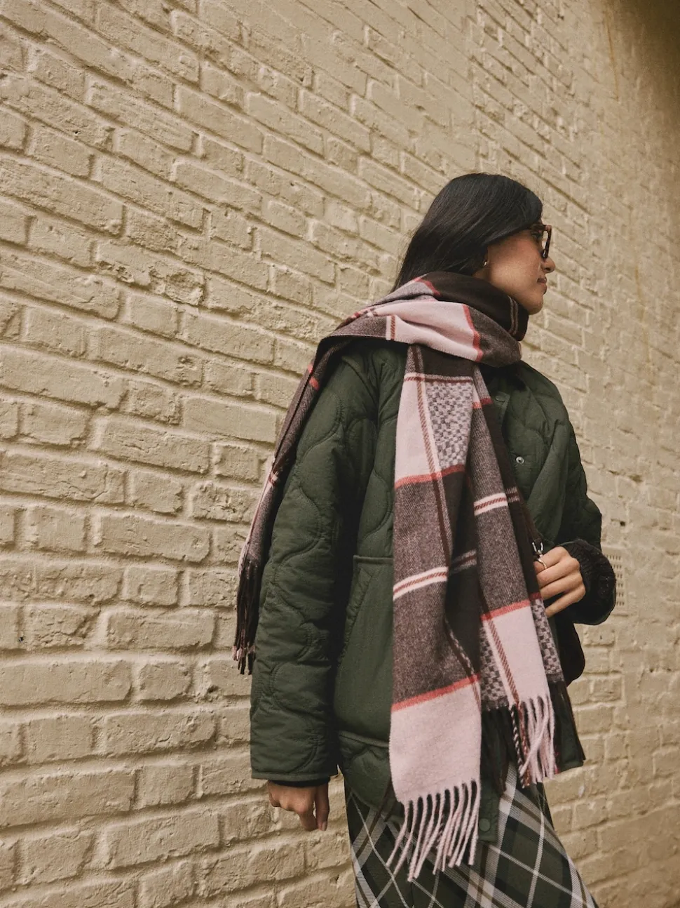 Brown Textured Check Midweight Scarf