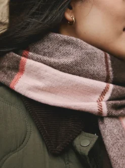 Brown Textured Check Midweight Scarf