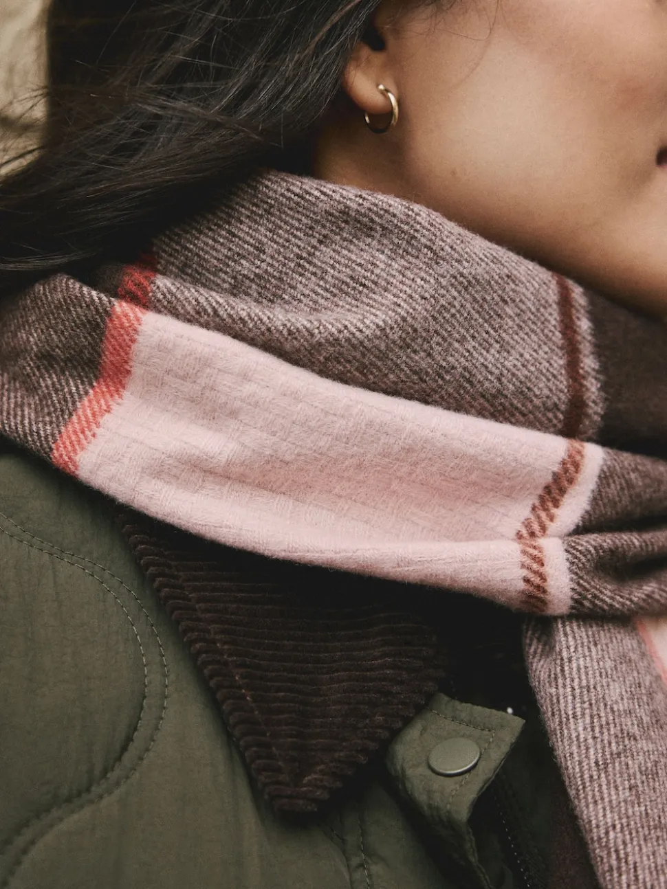 Brown Textured Check Midweight Scarf