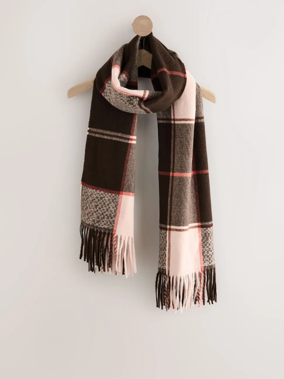 Brown Textured Check Midweight Scarf