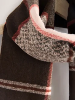 Brown Textured Check Midweight Scarf