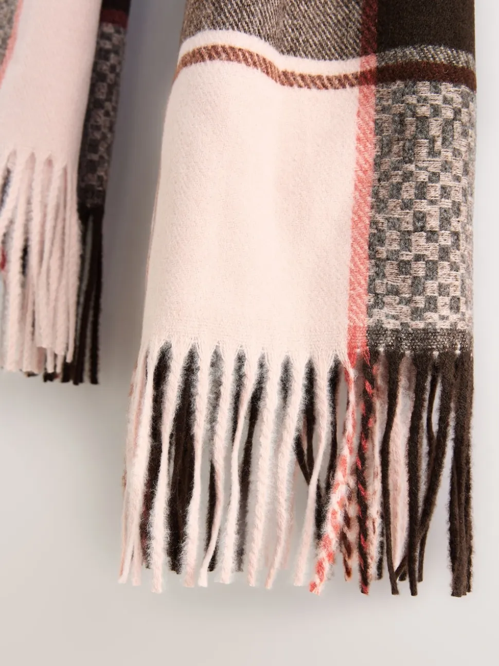 Brown Textured Check Midweight Scarf