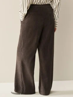 Brown/Khaki Wide Leg Soft Cord Trousers 2 Pack