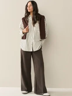 Brown/Khaki Wide Leg Soft Cord Trousers 2 Pack