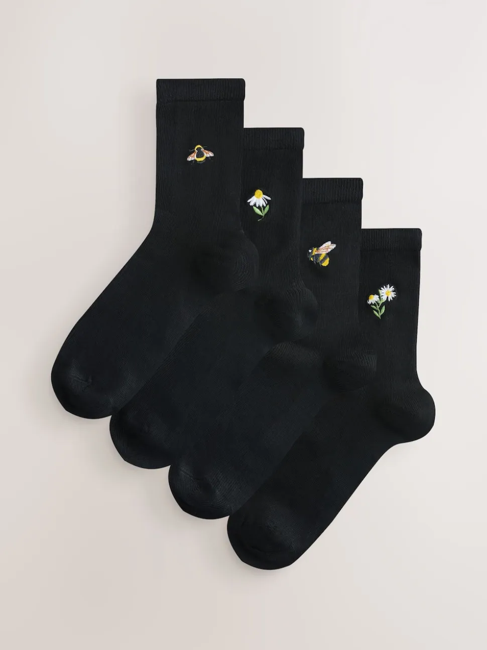 Bumble Bee Embroidered Motif Ankle Socks 4 Pack