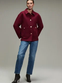 Burgundy Red Brushed Collared Jacket