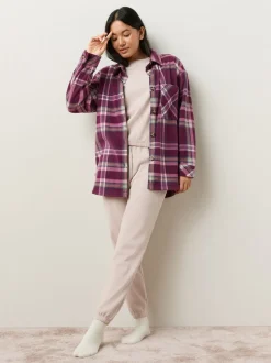 Burgundy Red Check Polar Fleece Shacket