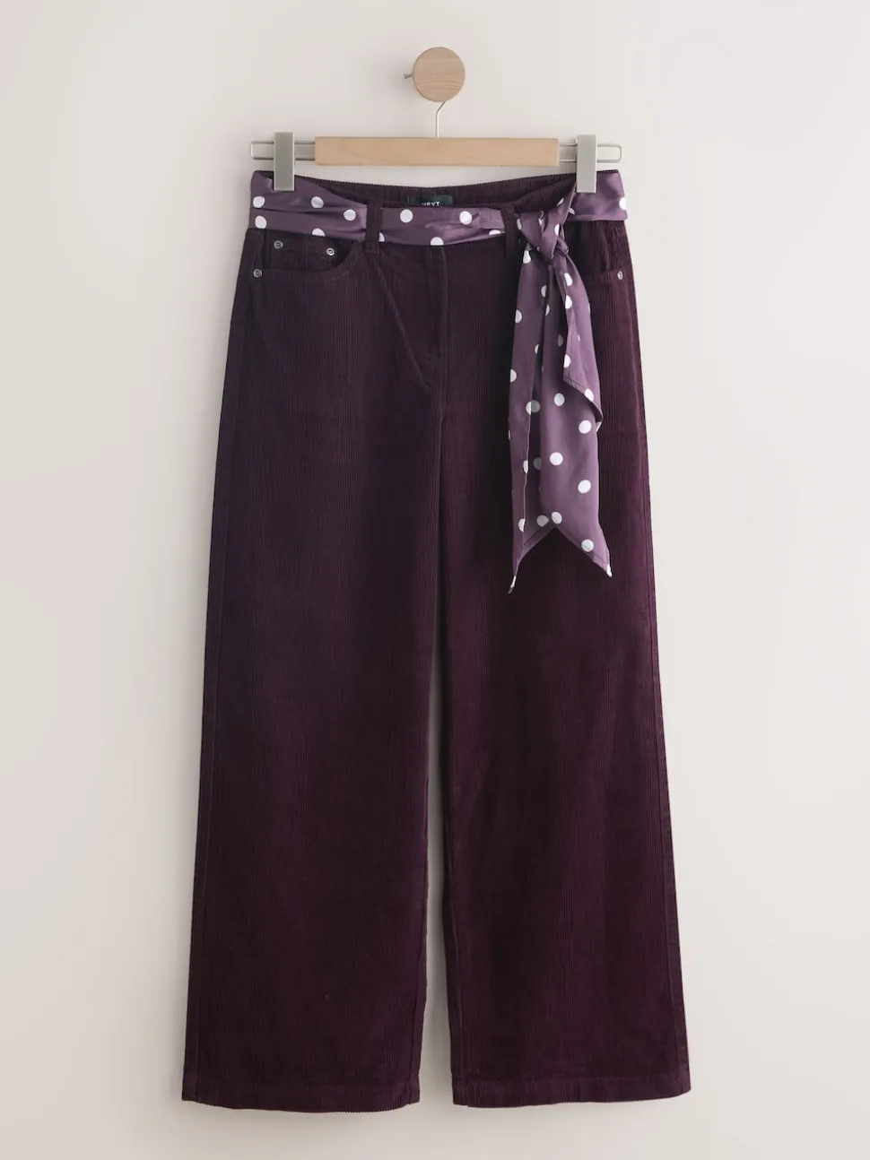 Burgundy Red Cord Wide Leg Trousers With Scarf