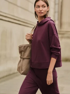 Burgundy Red Cosy Soft Touch Rib Overhead Hooded Jumper Sweatshirt