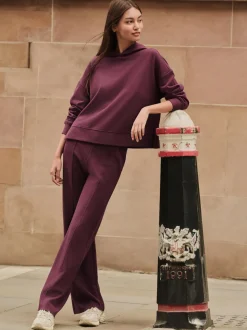 Burgundy Red Cosy Soft Touch Rib Overhead Hooded Jumper Sweatshirt
