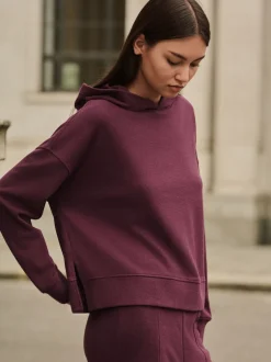 Burgundy Red Cosy Soft Touch Rib Overhead Hooded Jumper Sweatshirt