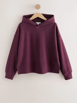 Burgundy Red Cosy Soft Touch Rib Overhead Hooded Jumper Sweatshirt