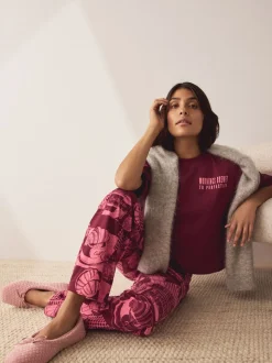 Burgundy Red Cotton Short Sleeve Pyjamas