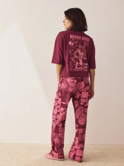 Burgundy Red Cotton Short Sleeve Pyjamas