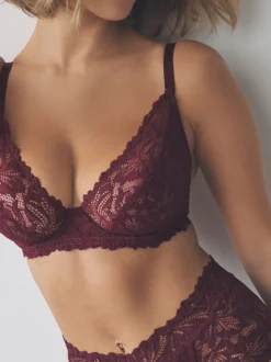 Burgundy Red DD+ Non Pad Plunge Lace Ultimate Comfort Bra