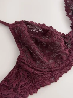 Burgundy Red DD+ Non Pad Plunge Lace Ultimate Comfort Bra