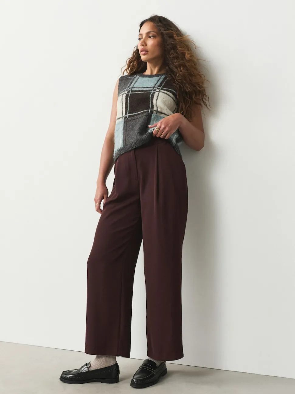 Burgundy Red Elastic Back Wide Leg Trousers