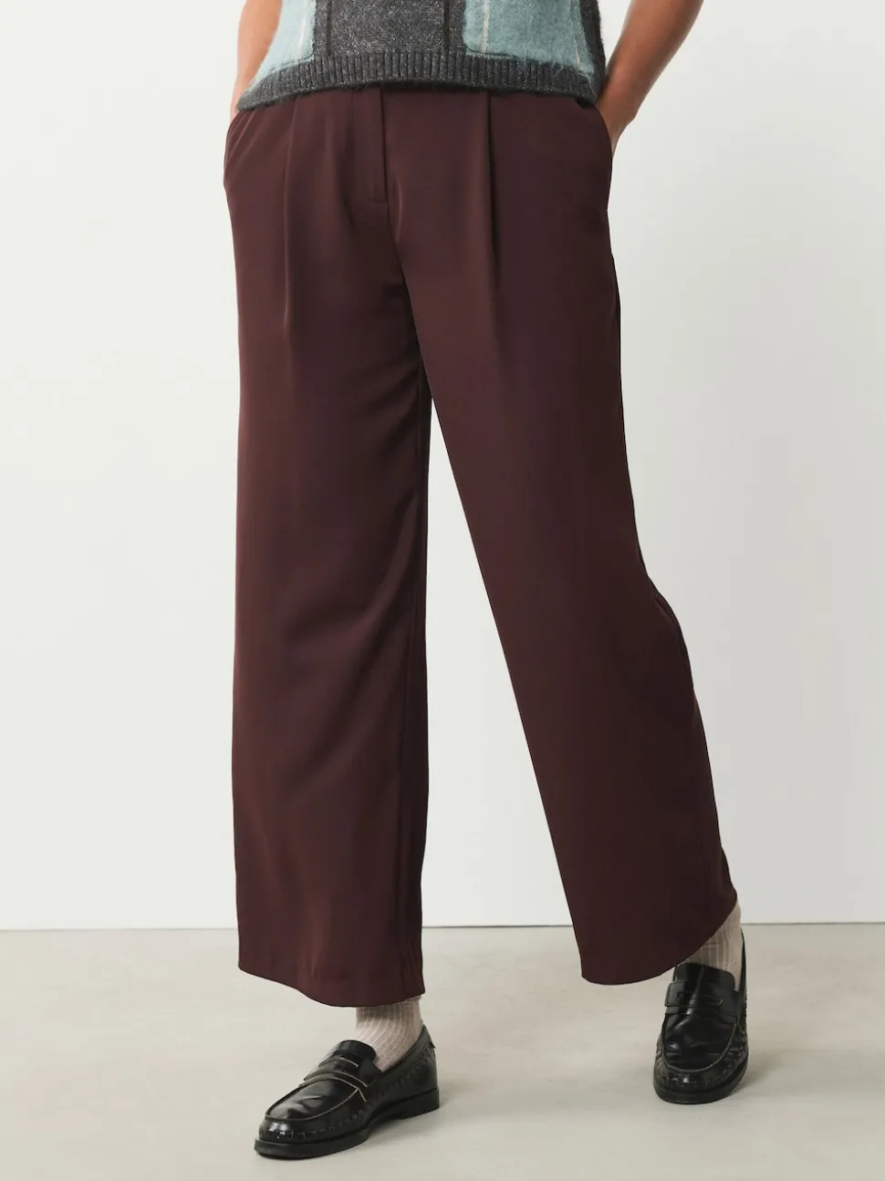 Burgundy Red Elastic Back Wide Leg Trousers