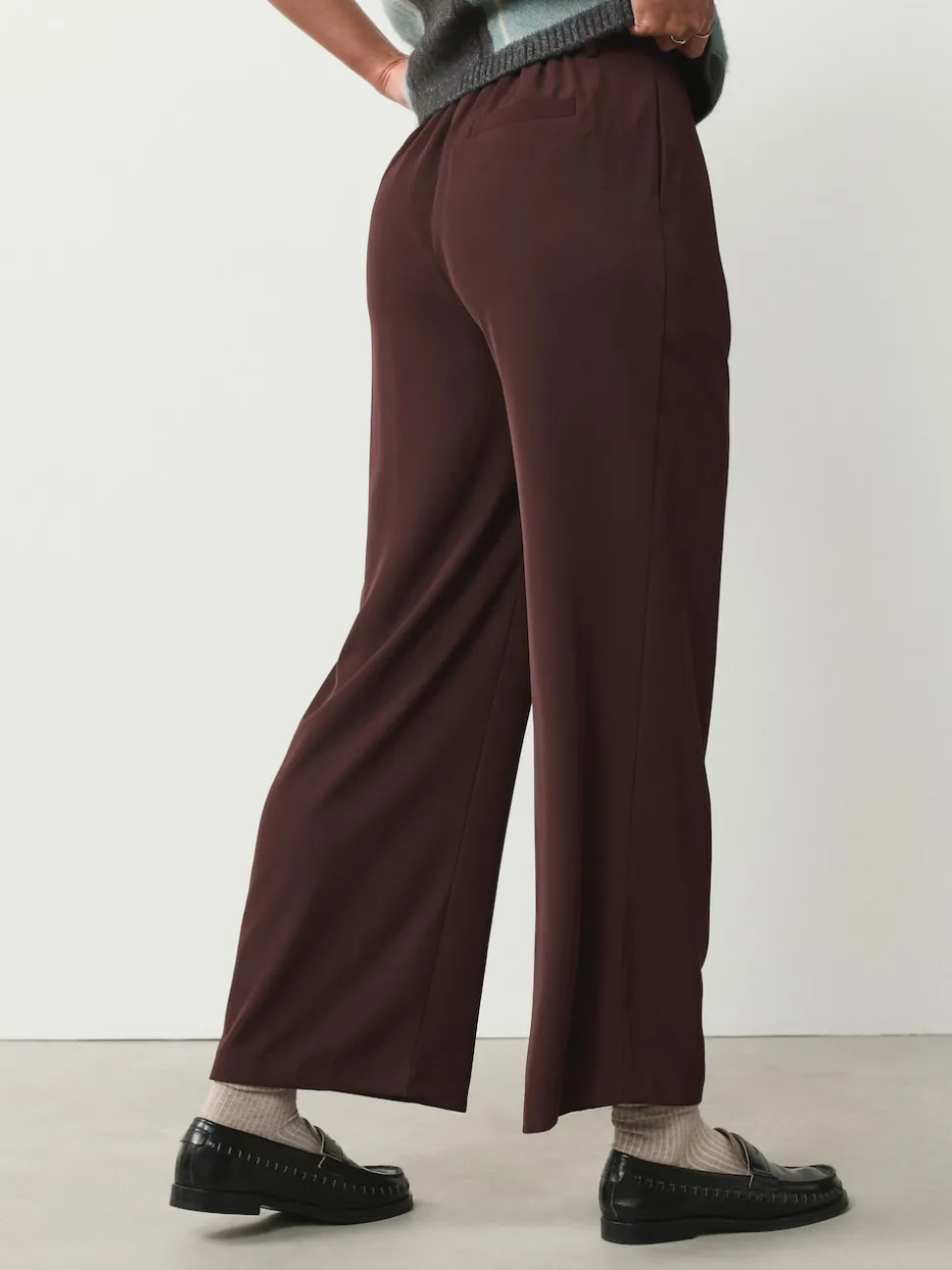 Burgundy Red Elastic Back Wide Leg Trousers