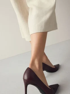 Burgundy Red Extra Wide Fit Leather Mid Court Shoes