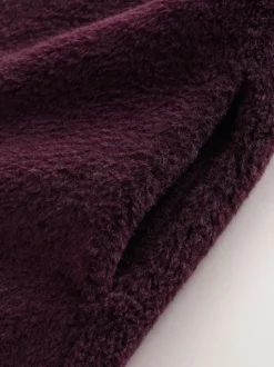 Burgundy Red Faux Fur Collarless Coat