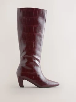 Burgundy Red Forever Comfort® Curved Heel Knee High Boots