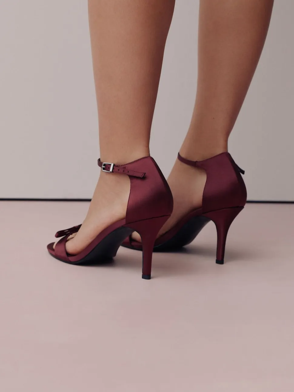 Burgundy Red Forever Comfort® Mini Satin Bow Heeled Sandals